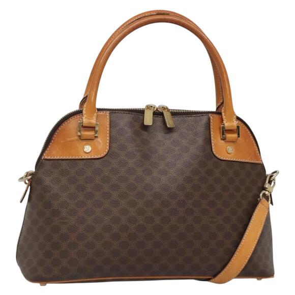 CELINE Macadam Canvas Hand Bag Pvc Leather Brown Gold - Picture 1 of 13